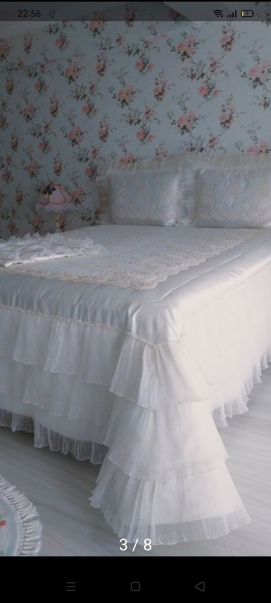 İşlemeli Beyaz Yatak Örtüsü - Görsel 3