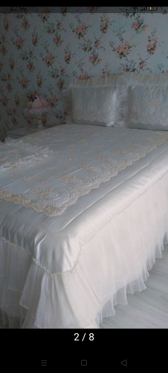 İşlemeli Beyaz Yatak Örtüsü - Görsel 4