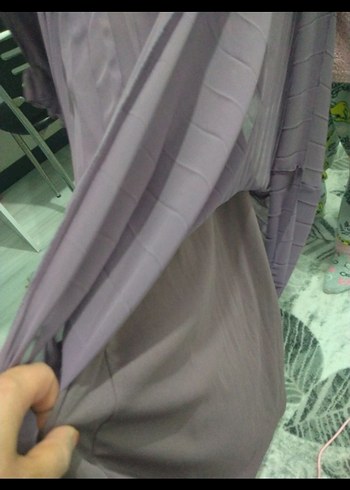 Uzun Kollu Mor Piliseli Uzun Elbise - Görsel 4