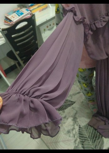 Uzun Kollu Mor Piliseli Uzun Elbise - Görsel 2