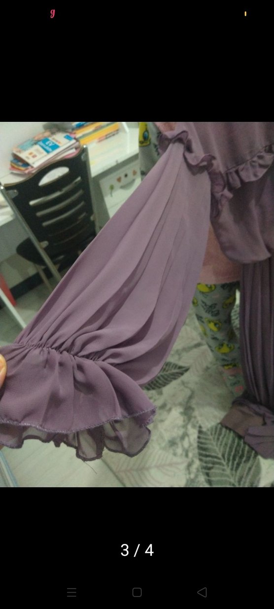 Uzun Kollu Mor Piliseli Uzun Elbise - Görsel 2