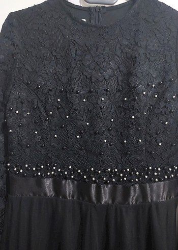 Dantel İşlemeli Siyah Uzun Kadın Abiye Elbise - Görsel 4