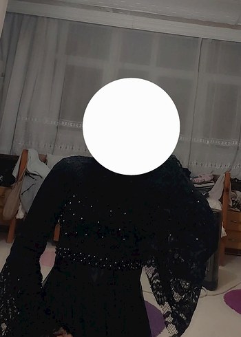 Dantel İşlemeli Siyah Uzun Kadın Abiye Elbise - Görsel 7