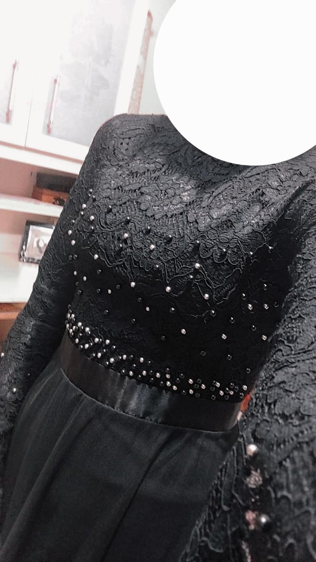 Dantel İşlemeli Siyah Uzun Kadın Abiye Elbise - Görsel 2