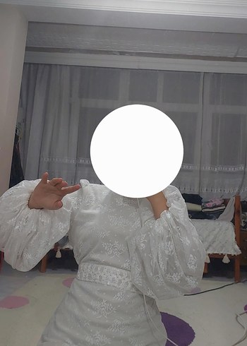 Krem Rengi  Uzun Kollu Midi Düğün Elbisesi - Görsel 3