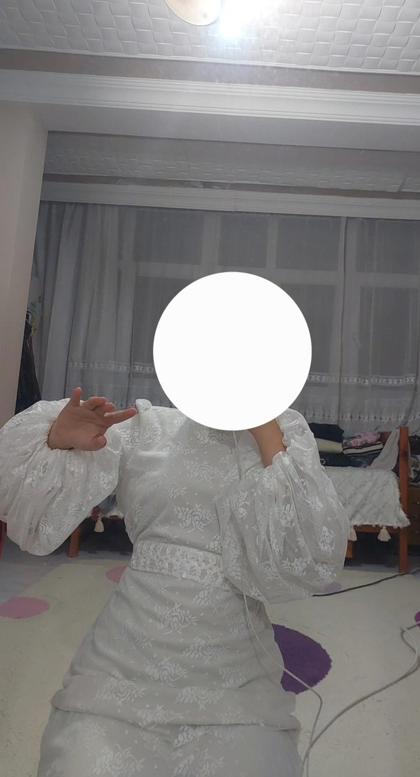 Krem Rengi  Uzun Kollu Midi Düğün Elbisesi - Görsel 3