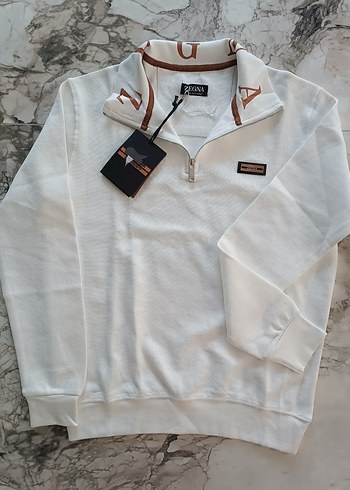 m Beden beyaz Renk ZEGNA PREMİUM KALİTE Yarım Fermuarlı Sweatshirt