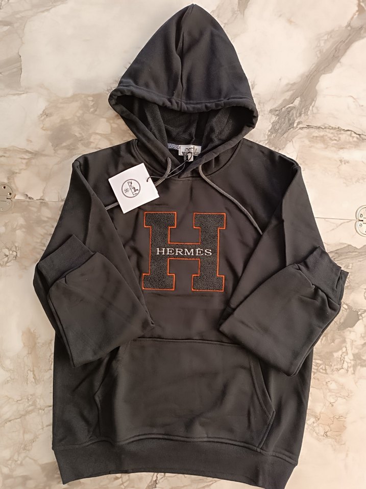 Hermes Siyah Kapüşonlu Erkek Sweatshirt - Görsel 4