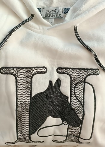 HERMES Beyaz Kapüşonlu ERKEK Sweatshirt - Görsel 7