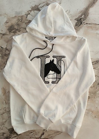 HERMES Beyaz Kapüşonlu ERKEK Sweatshirt - Görsel 5