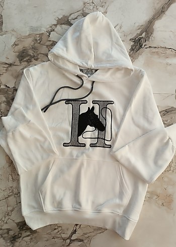 HERMES Beyaz Kapüşonlu ERKEK Sweatshirt - Görsel 2