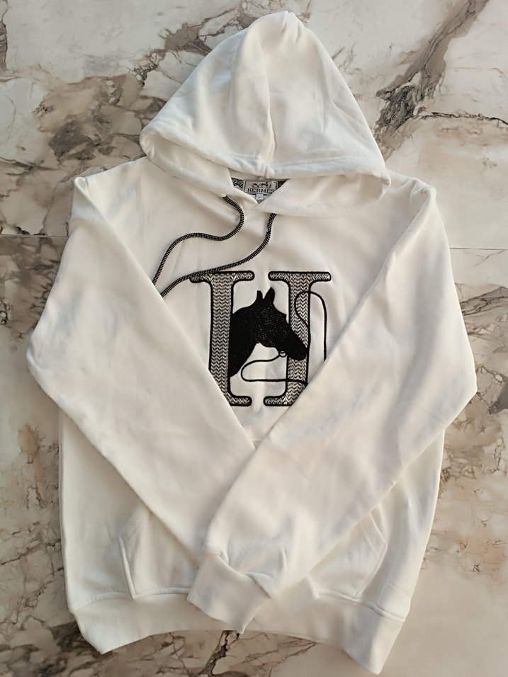 HERMES Beyaz Kapüşonlu ERKEK Sweatshirt - Görsel 5