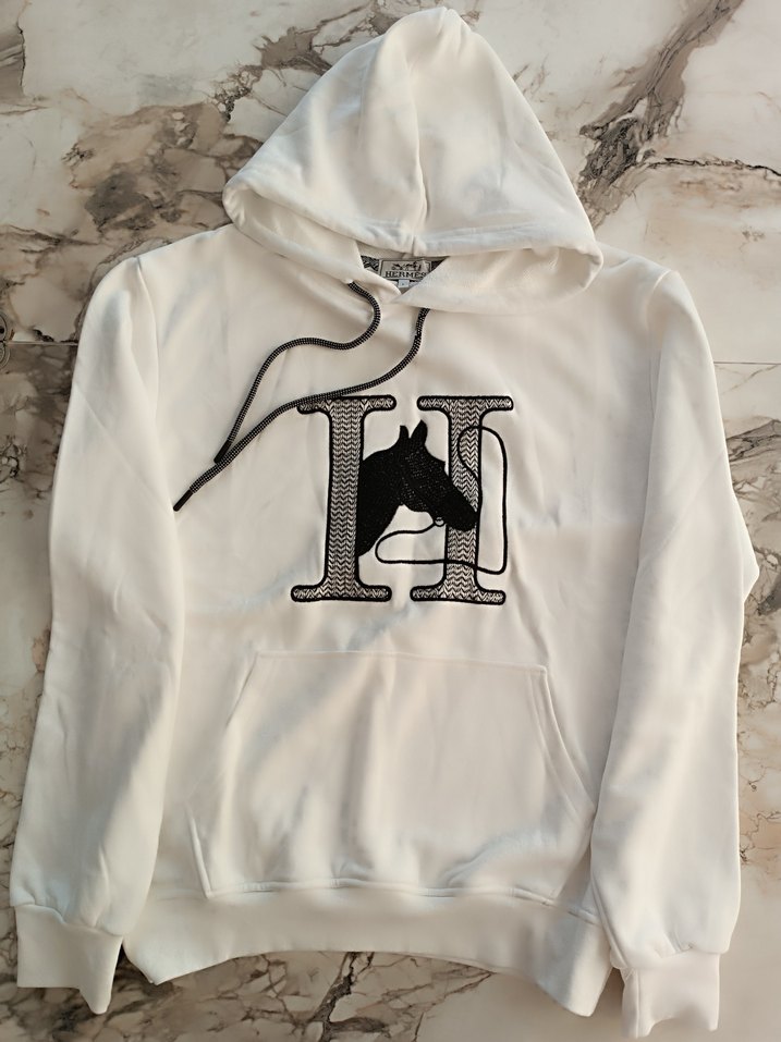 HERMES Beyaz Kapüşonlu ERKEK Sweatshirt - Görsel 4