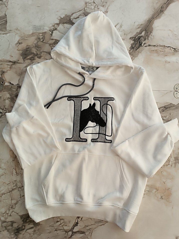 HERMES Beyaz Kapüşonlu ERKEK Sweatshirt - Görsel 2