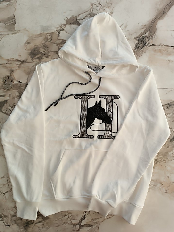 HERMES Beyaz Kapüşonlu ERKEK Sweatshirt - Görsel 3