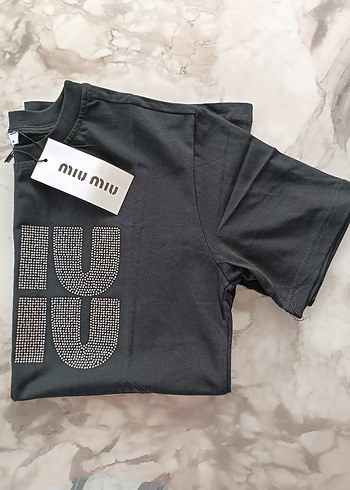 m Beden siyah Renk Miu Miu Siyah Taş İşlemeli Kadın Tişört