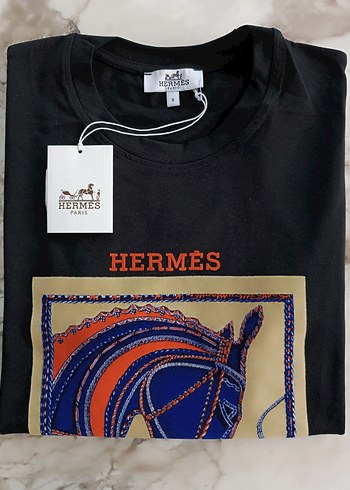 s Beden siyah Renk Hermes Paris Siyah Baskılı Erkek Tişört