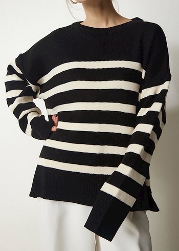 çizgili oversize kazak - Görsel 3