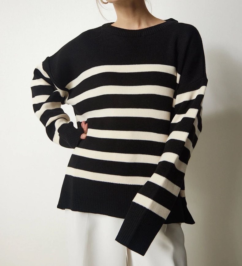 çizgili oversize kazak - Görsel 3