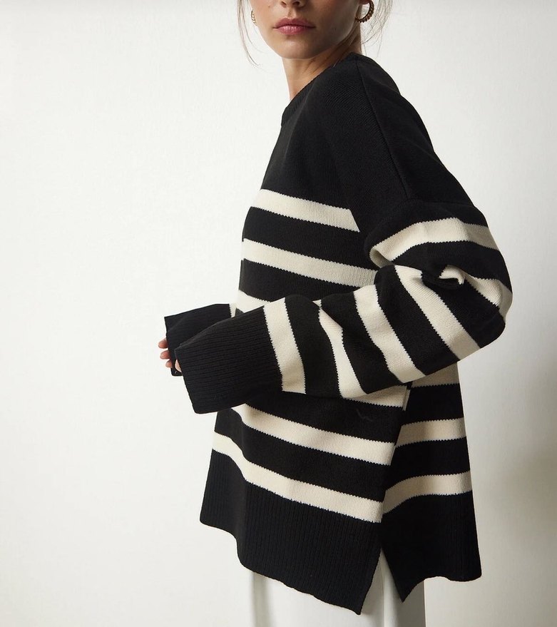 çizgili oversize kazak - Görsel 4