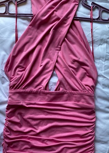 Pembe Drapeli Mini Elbise