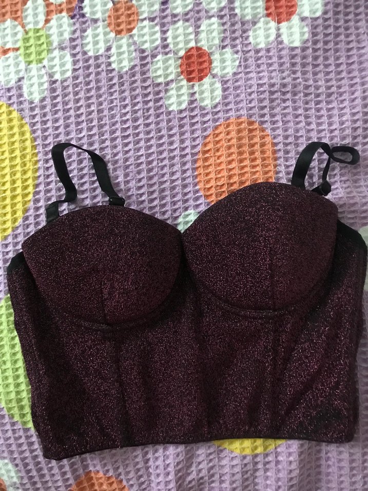 Mor Parlak Strappy Bustiyer - Görsel 2