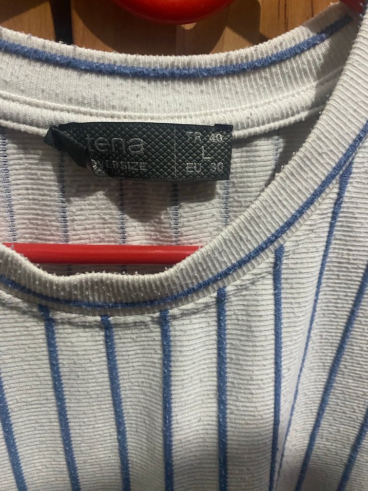 Pamuklu Beyaz Gri Çizgili Erkek Tişört - Görsel 2