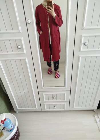 Bordo Bağlamalı Uzun Kollu Kadın trenç - Görsel 5