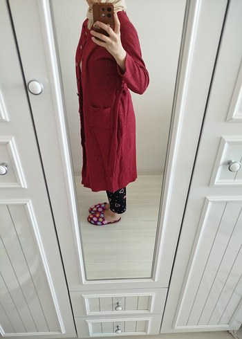 Bordo Bağlamalı Uzun Kollu Kadın trenç - Görsel 4