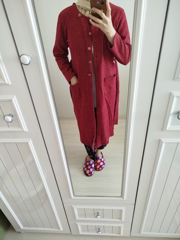 Bordo Bağlamalı Uzun Kollu Kadın trenç - Görsel 3