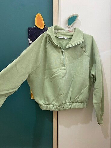 Addax Su yeşili yarım fermuarlı crop sweat