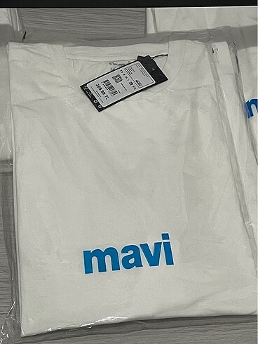 l Beden Mavi düz beyaz Tshirt