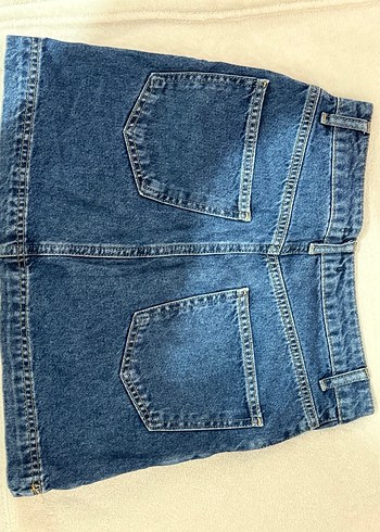 Düğmeli Koyu Mavi Mini Denim Etek - Görsel 2