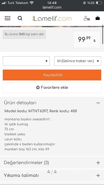 m Beden yeşil Renk Lamelif Sweatshirt