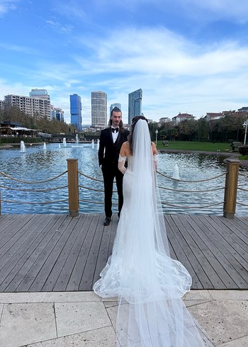 Beyaz fransız dantelli balık model gelinlik - Görsel 4