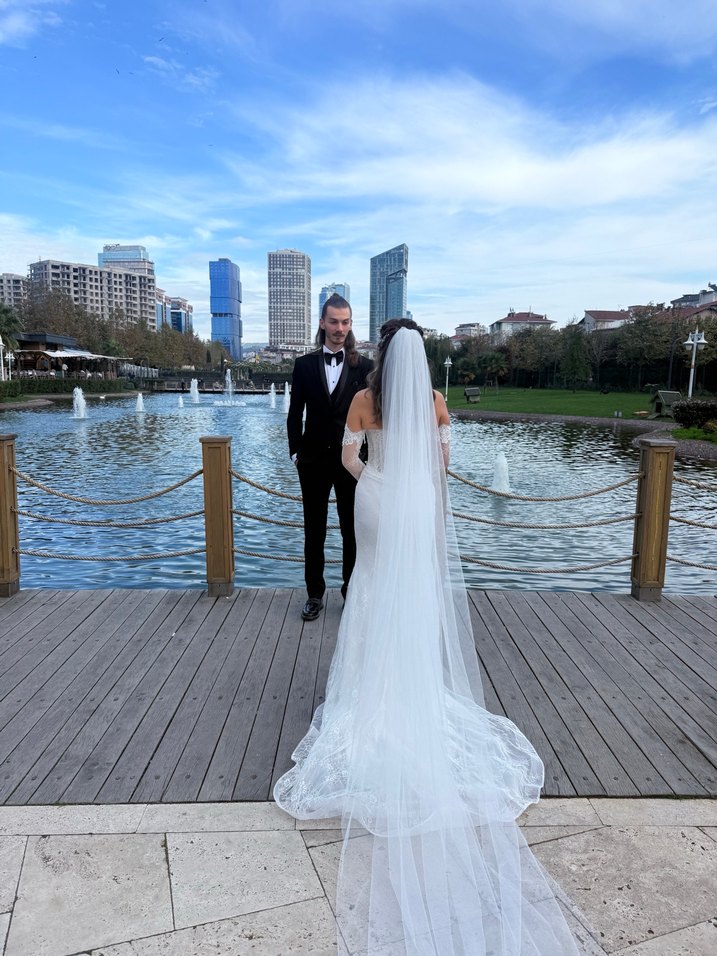 Beyaz fransız dantelli balık model  gelinlik - Görsel 4