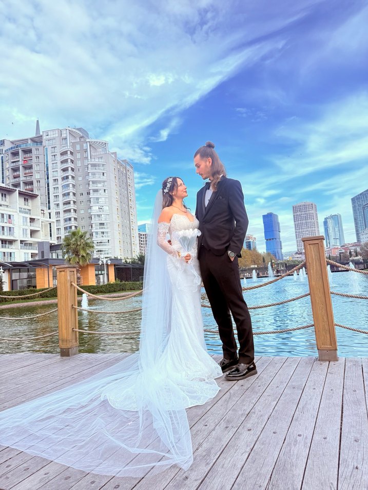 Beyaz fransız dantelli balık model  gelinlik - Görsel 3