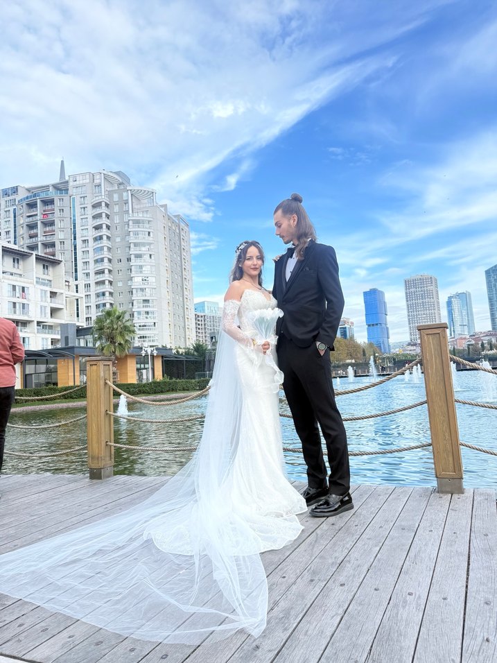 Beyaz fransız dantelli balık model  gelinlik - Görsel 5