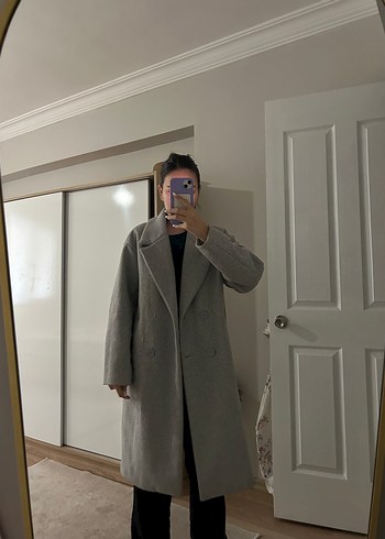 Gri Midi Erkek Palto Şeffaf Detaylı - Görsel 2