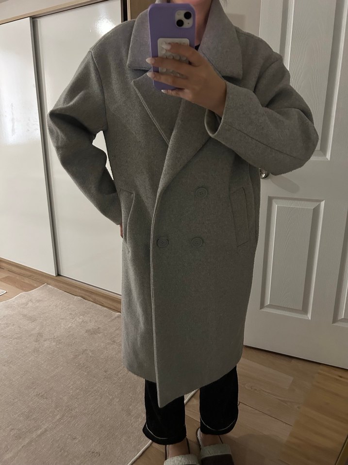 Gri Midi Erkek Palto Şeffaf Detaylı - Görsel 3