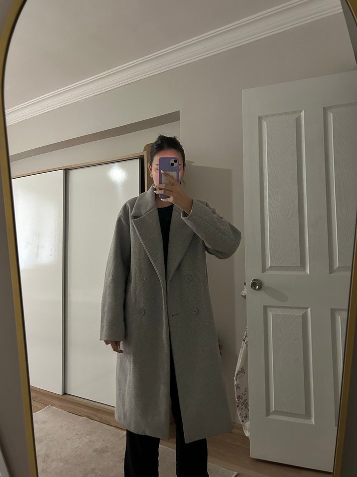 Gri Midi Erkek Palto Şeffaf Detaylı - Görsel 2