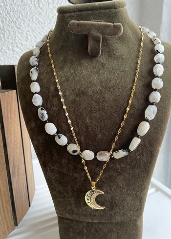 Aytaşı ve çelik ikili Ay Kolye - Görsel 3