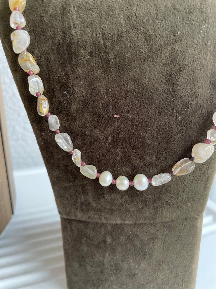 Altın rutil inci aralar garnet Kolye - Görsel 4