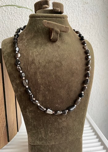 Silver obsidyen kolye Kadın Kolye - Görsel 3