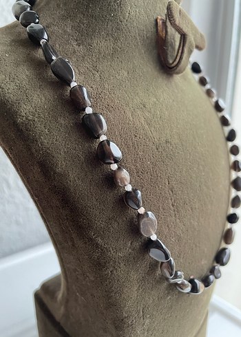 Silver obsidyen kolye Kadın Kolye - Görsel 4