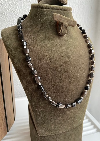 Silver obsidyen kolye Kadın Kolye - Görsel 2