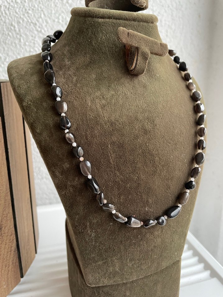 Silver obsidyen kolye Kadın Kolye - Görsel 2