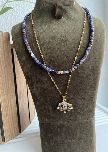 Lapis lazuli çelik ikili Kolye - Görsel 4