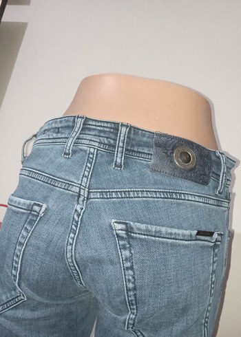 30 Beden Düğmeli Gri Mavi Denim Kadın Pantolon