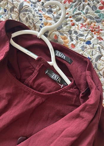 Zara Bordo Uzun Kollu Kuşaklı Kadın Elbise